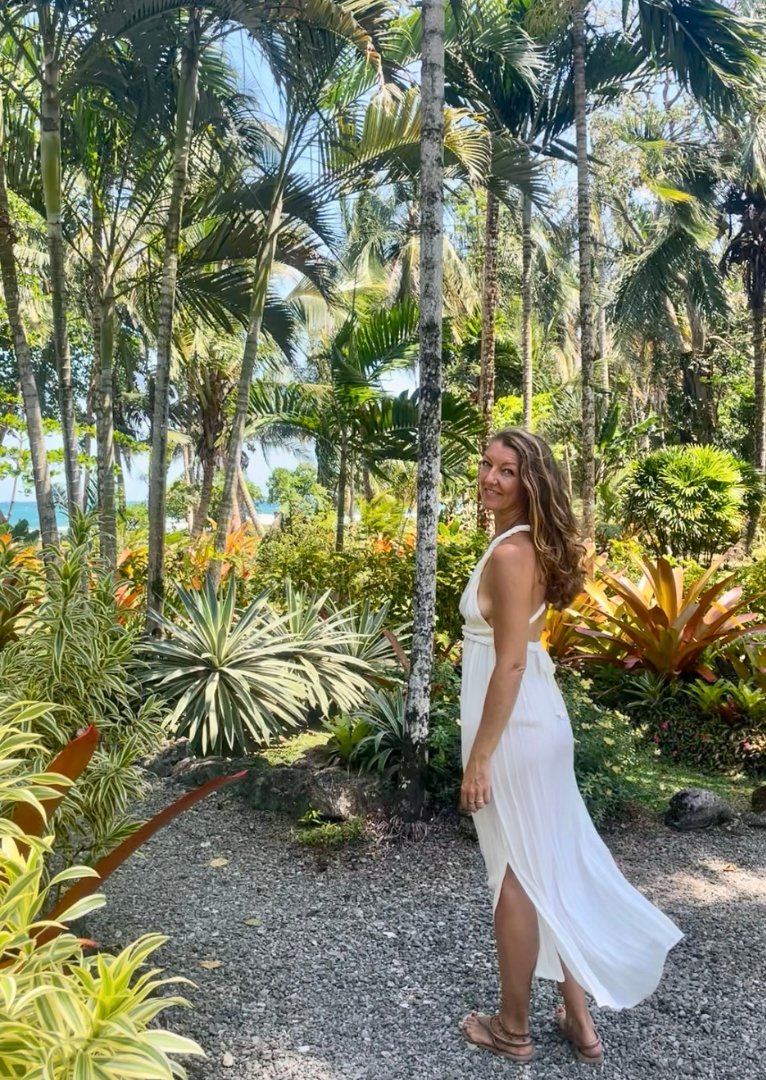 Judith in the palm garden in Costa Rica